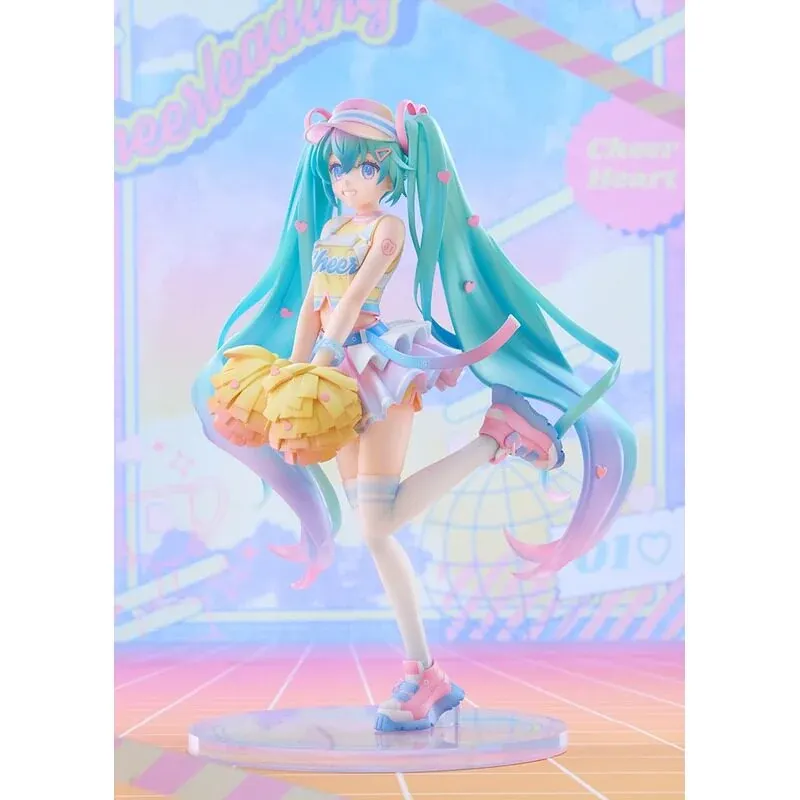 "Vibrant Hatsune Miku Cheerleader figure by Good Smile Company, showcasing her dynamic pose and energetic spirit. A premium Vocaloid collectible."