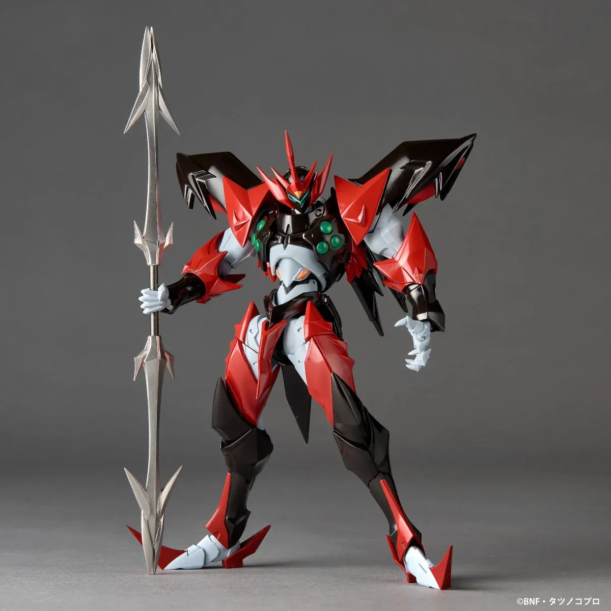"Iconic Tekkaman Evil movable figure by Kaiyodo, showcasing its aggressive dark armor and unrivaled dynamic poseability for Space Knight Tekkaman Blade."