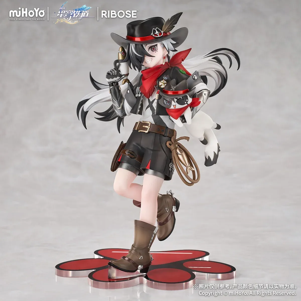 "Official Honkai: Star Rail Boothill Neko figure. See its adorable chibi feline design from various angles, highlighting playful charm."