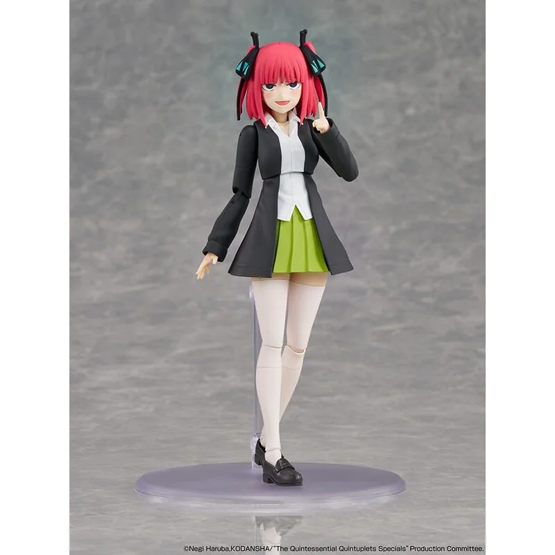 "Nakano Nino Model Kit (The Quintessential Quintuplets). Dynamic sculpt details of her lively school uniform pose, ready to assemble."