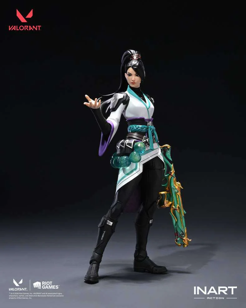"INART Action Studio Valorant Sage figure. Highly articulated, game-accurate, showcasing her dynamic pose and iconic combat readiness."